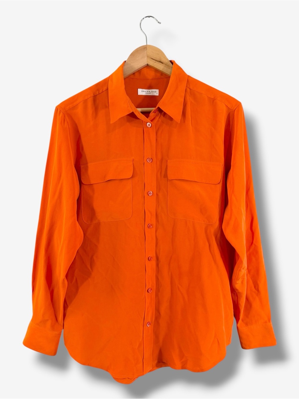 Equipment Femme Orange Silk Blouse Size S Long Sleeve Button Down Pocket Front